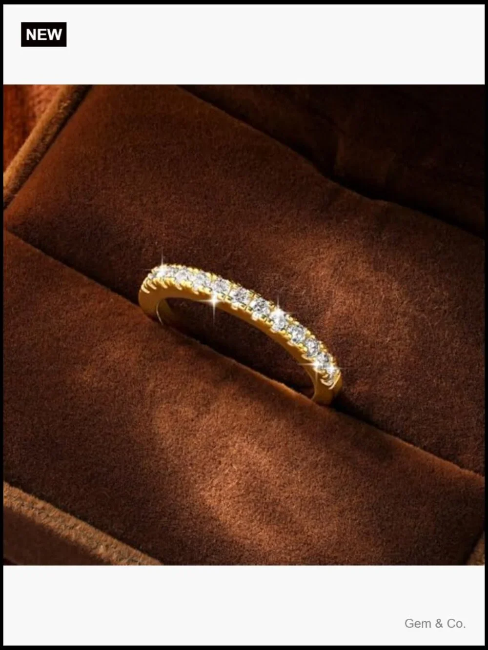14K Gold Plated Simulated Diamond Moissanite Eternity Ring - Half Eternity